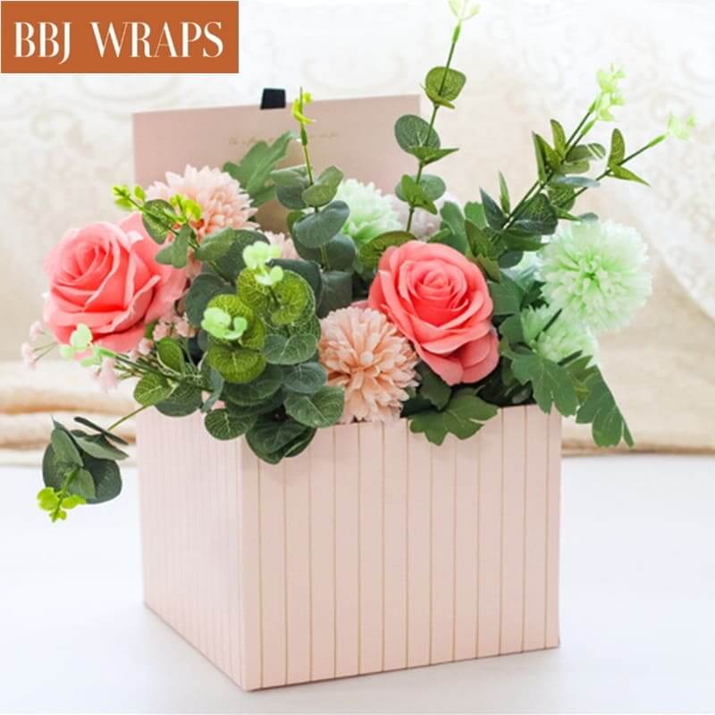 5pcs Pink Kraft Paper Box with Handle Folded flower bouquet flower  packaging material flower arrangement flower basket Gift Box