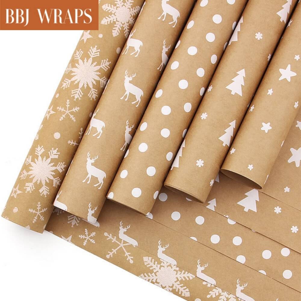Christmas Kraft Flower Wrapping Paper with Jute Twine and Gift Tags for  Gift Florist Arrangement, 23.6 x 34.3 Inches - 10 Sheets