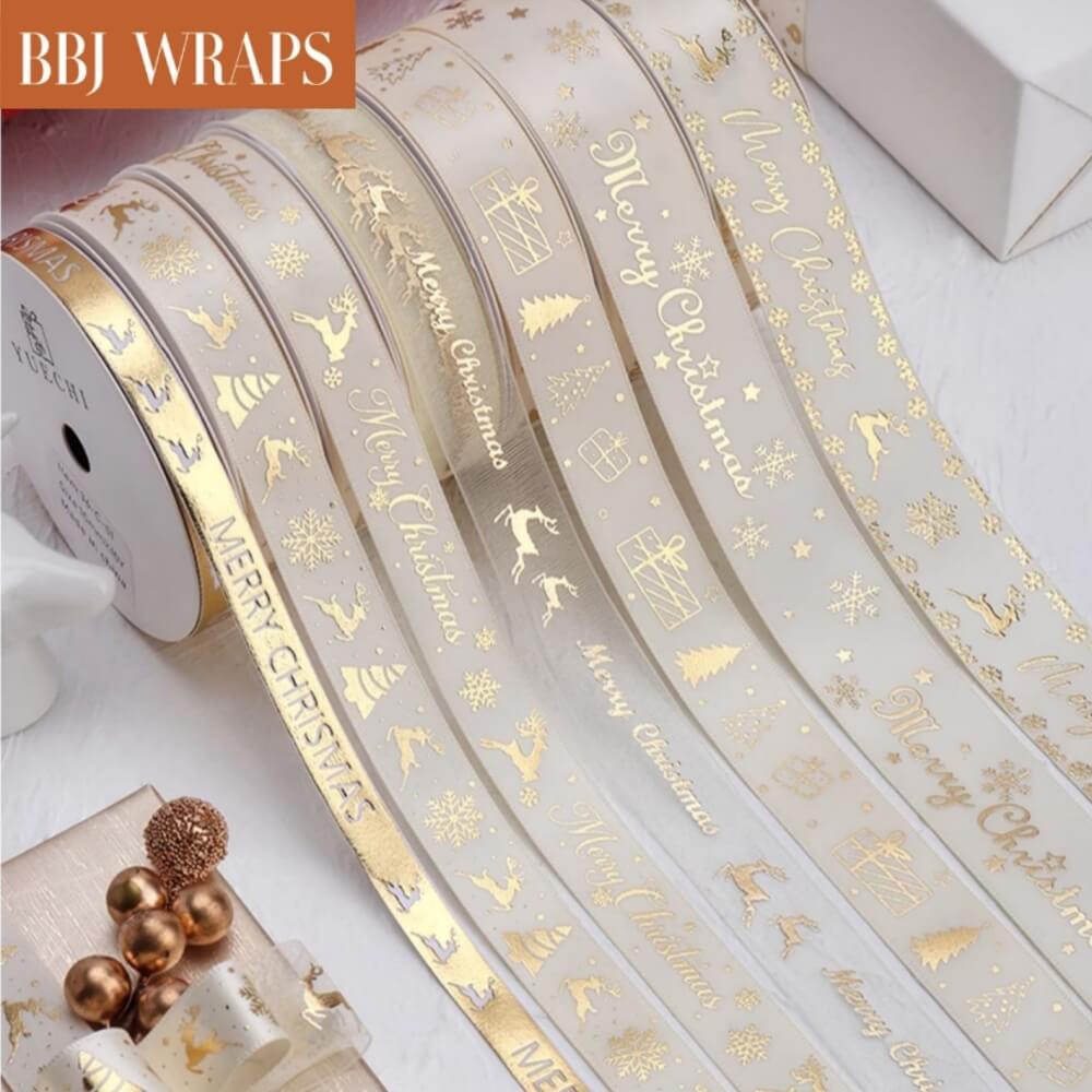 Golden Christmas Satin Ribbon Decorative Ribbon for Flower Gift Wrappi –  BBJ WRAPS