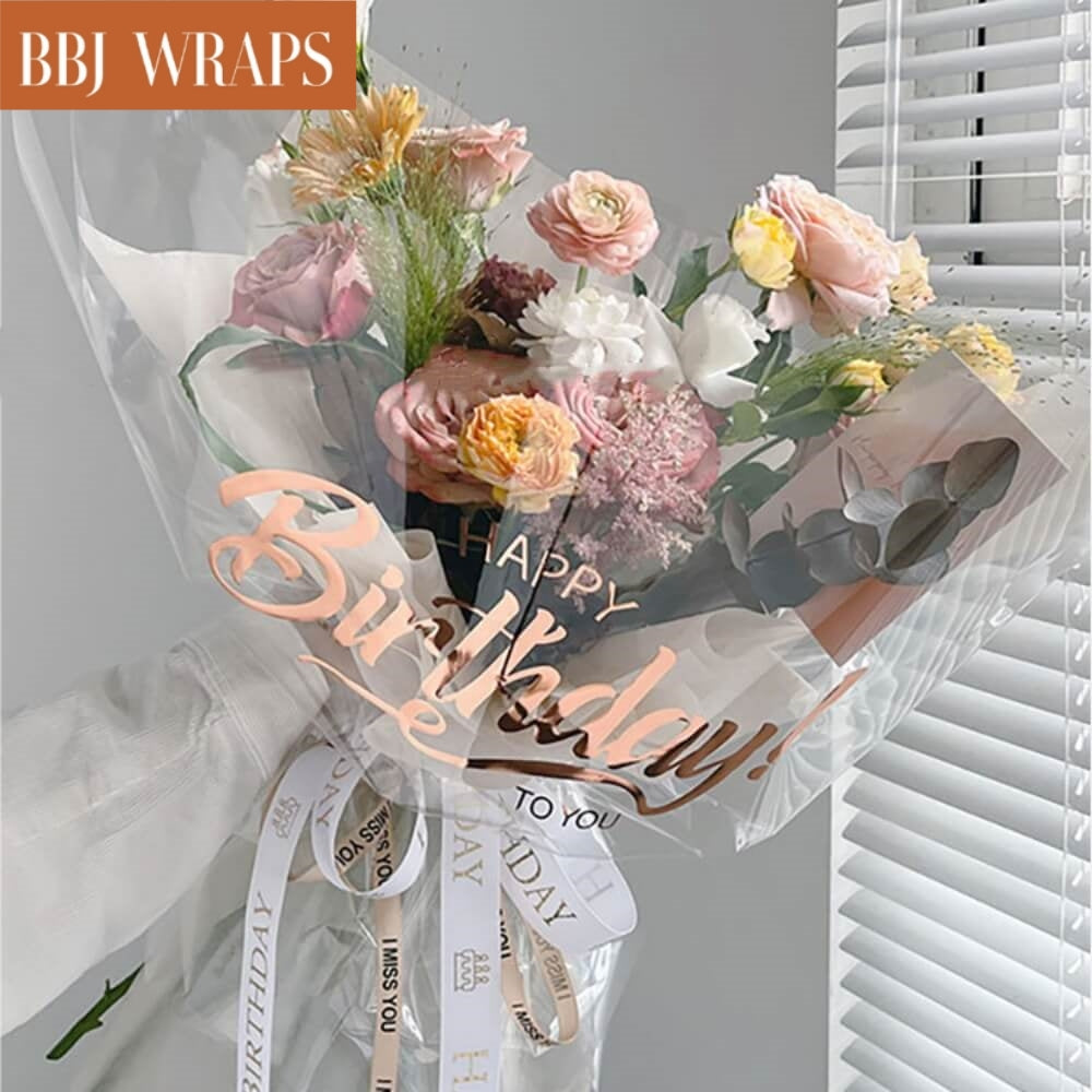 Waterproof Transparent OPP Flower Wrapping Paper with Happy Birthday F –  BBJ WRAPS