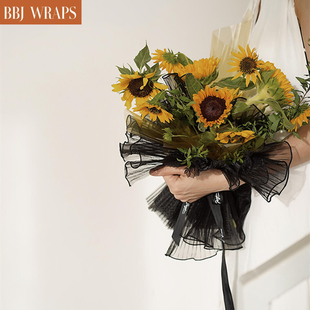 Bbj Wraps Hand-Drawn Tissue Flower Wrapping Paper Korean Non-Woven Waterproof Floral Bouquet Wraps for Florist Packaging Arrangement, 23x18 inch 