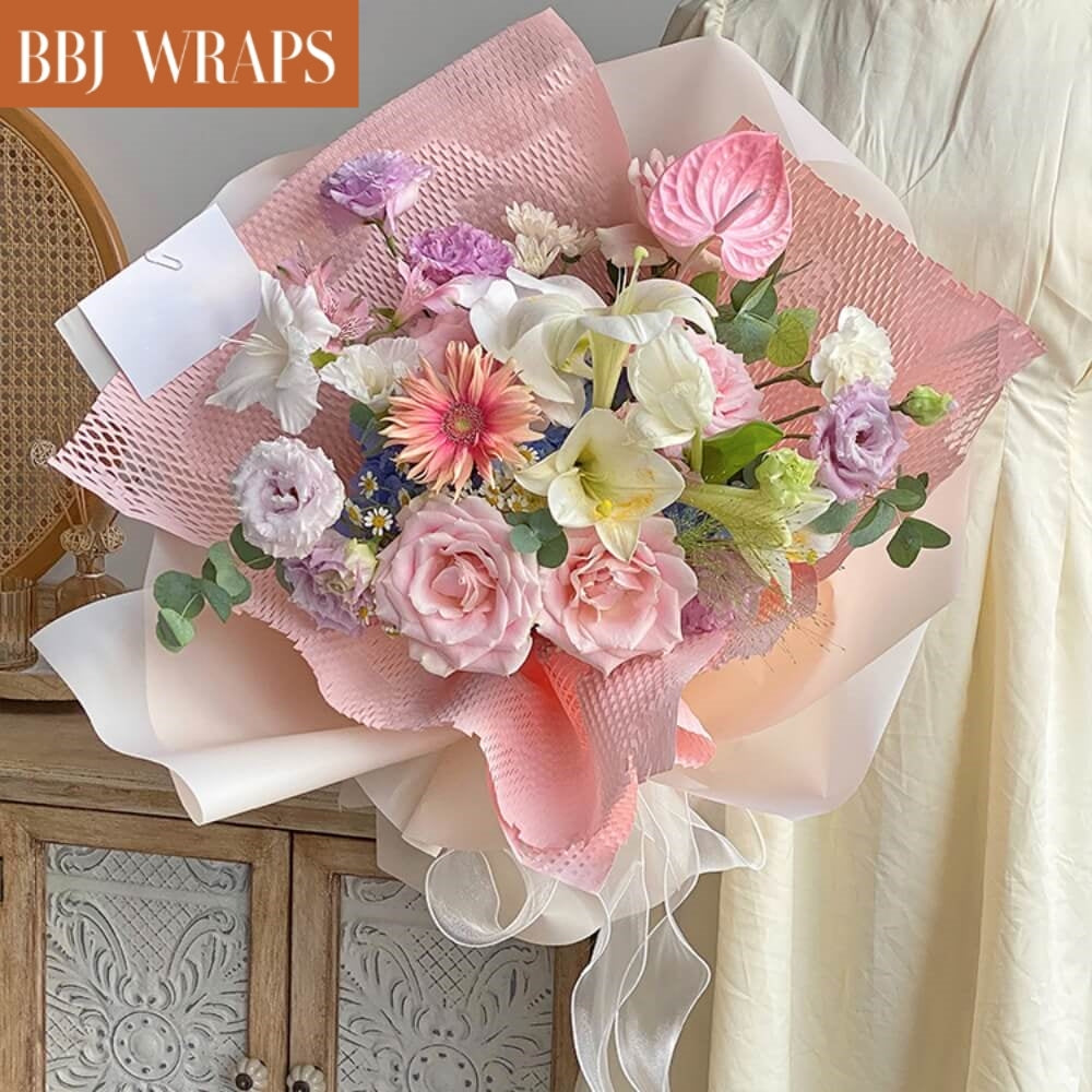 Bbj Wraps Hand-Drawn Tissue Flower Wrapping Paper Korean Non-Woven Waterproof Floral Bouquet Wraps for Florist Packaging Arrangement, 23x18 inch 