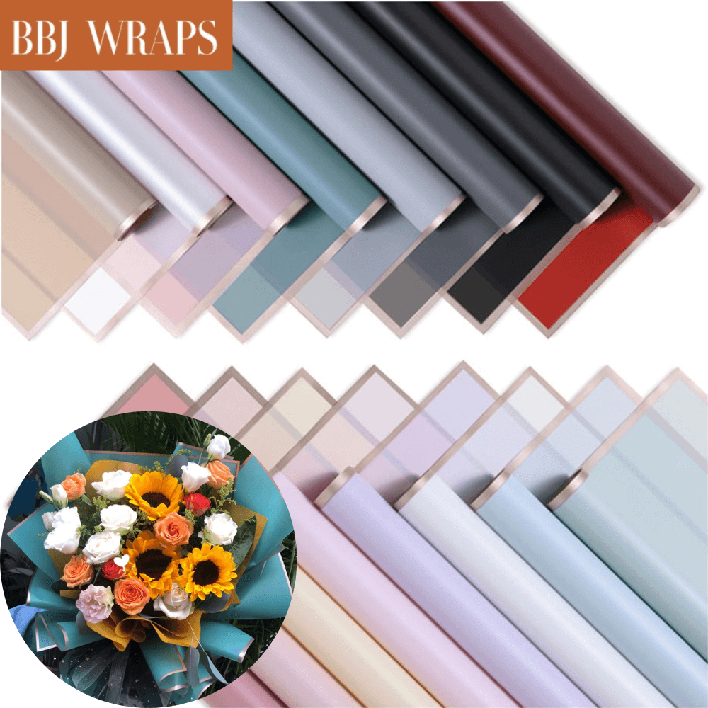 12 Assorted Colors Gold Edge Floral Wrapping PaperBBJ Wraps BBJ WRAPS