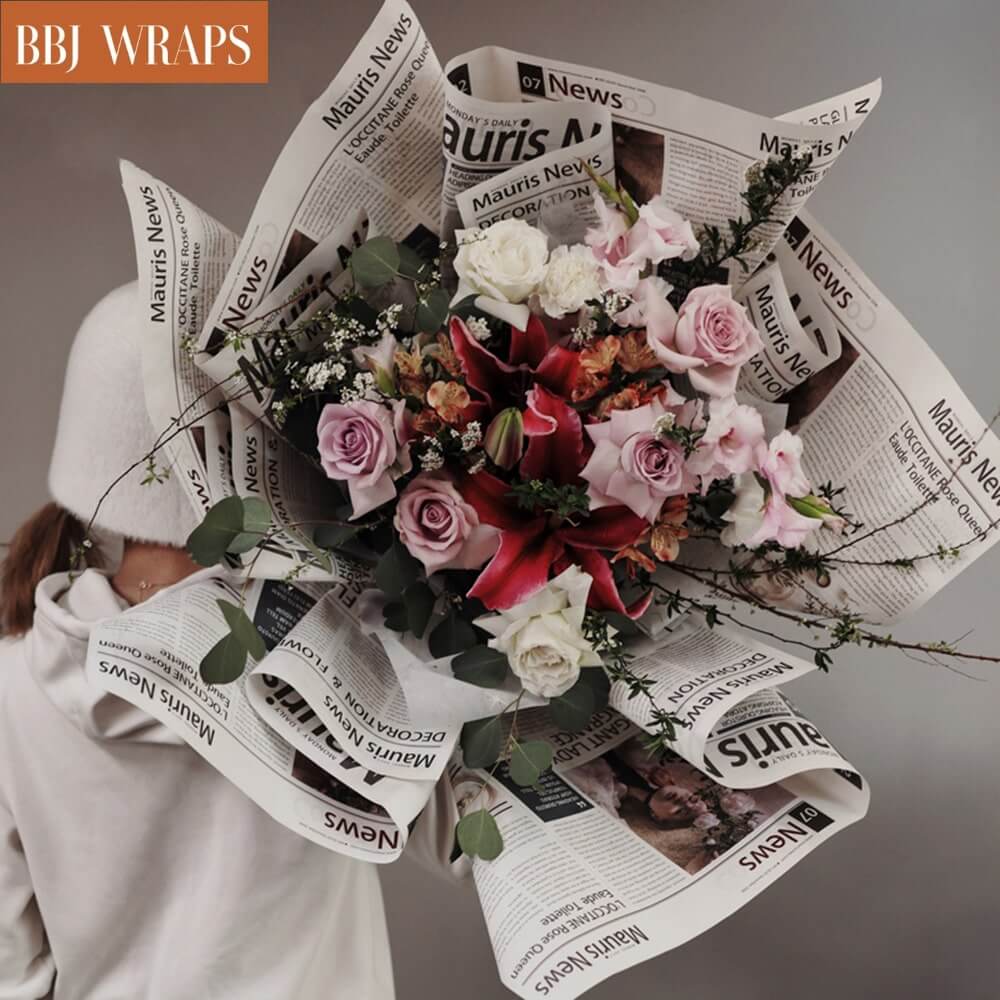 Vintage English Newspaper Flowers Wrapped In NewspaperBBJ Wraps BBJ