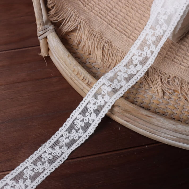 Lace Embroidered Hollow-Out Bow Flower Gift Wrapping Ribbon, 5 Yards - 1 Roll
