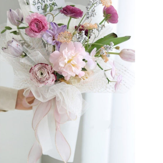 White mesh flower wrapping paper.