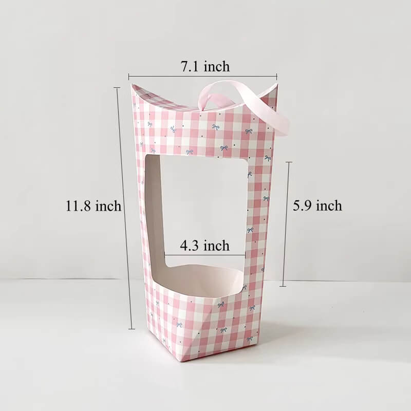 Sweet Plaid Flower Bouquet Bags with Handle Flower Tote Bags for Bouquets, 7.1 x 11.8 Inch - 3 Counts