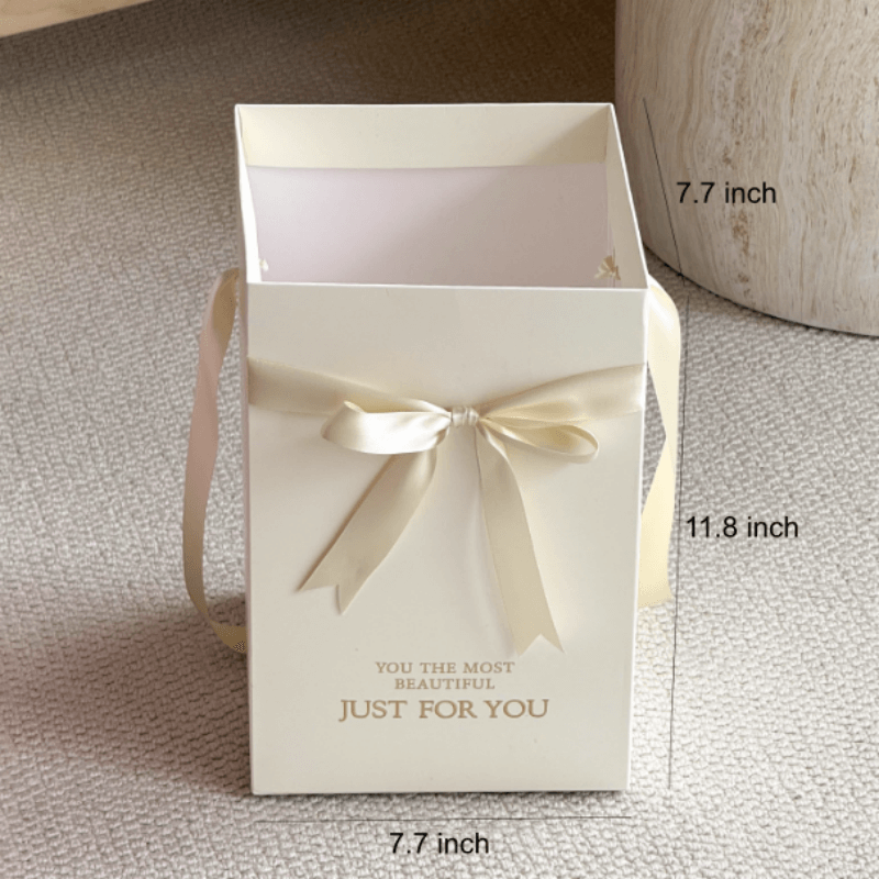 "Just For You" Flower Bouquet Bag with Bow - Ribbon Handle Flower Gift Bags for Florists, 7.7x7.7x11.8 inch - 2 Counts