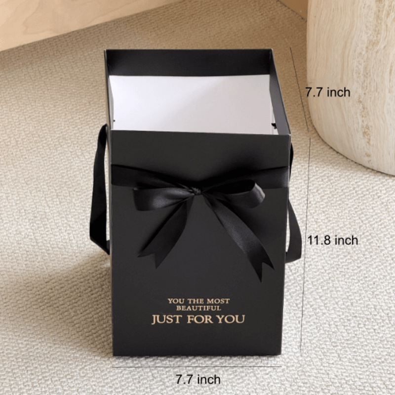 "Just For You" Flower Bouquet Bag with Bow - Ribbon Handle Flower Gift Bags for Florists, 7.7x7.7x11.8 inch - 2 Counts