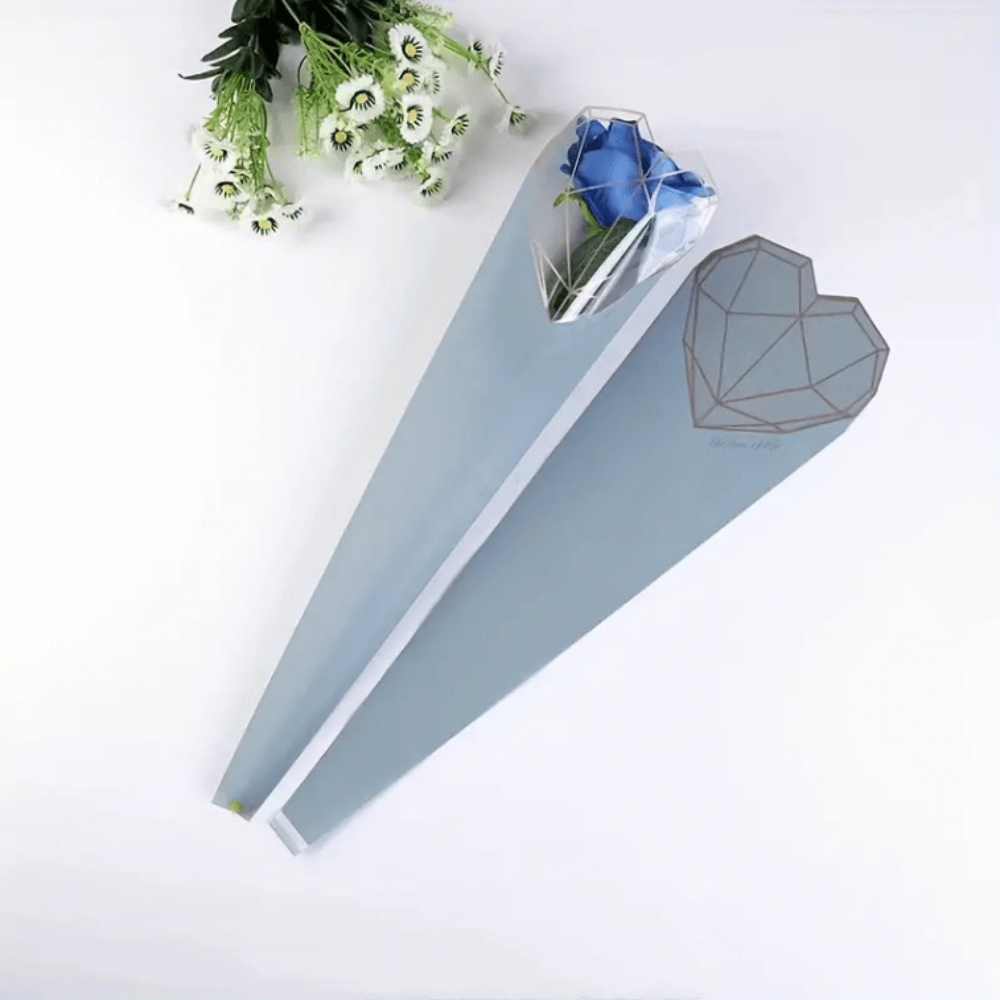Diamond Heart Waterproof Single Flower Packaging Bags, 1.4 x 5.7 x 19.7 Inches - 20 Counts
