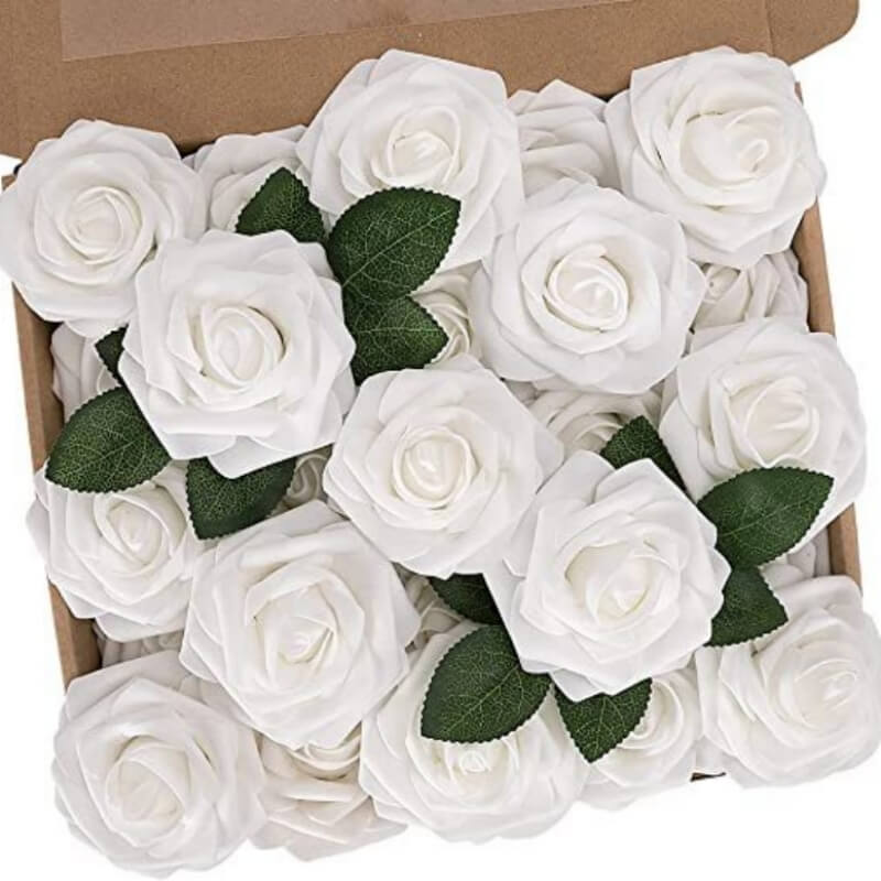Foam PE Artificial Roses with Stems for Flower Arrangement - Box of 25 Pcs
