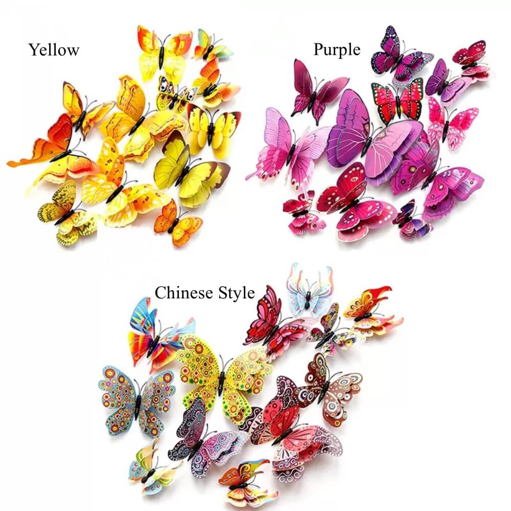 3D PVC Butterfly Stickers Flower Decorations for Florist Party Decorations with Foam Adhesive, 36 Pcs
