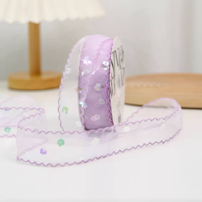 Scalloped edge Flower Ribbon Sheer Chiffon Floral Supplies for Fresh Flowers & Florist Supplies, 1.6 Inches x 4 Yards - 1 Roll