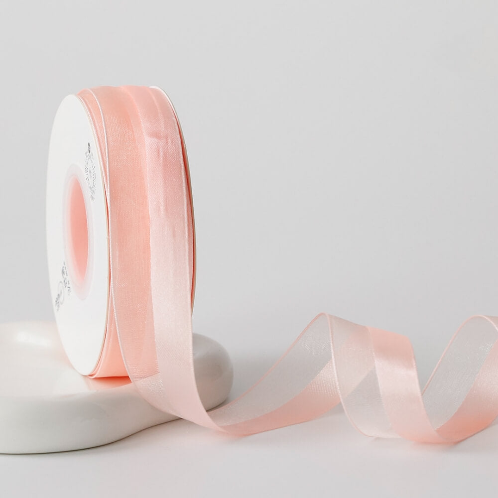Half Satin Half Gauze Ribbon Flower Packaging Ribbon for Craft Supplies, 1 Inch × 50 Yards - 1 Roll