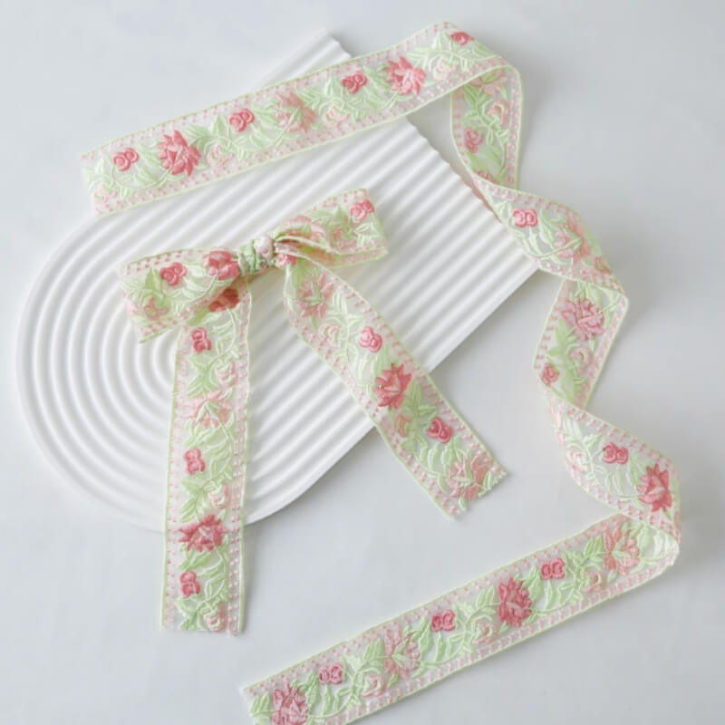 Chinese Embroidery Satin Floral Bouquet Wrapping Ribbon, 1.9 Inch × 3 Yard - 1 Roll