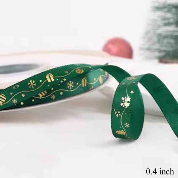 1 Roll 5 Yards Christmas Theme Wrapping Ribbon Anti-wrinkle Polyester Gift  Bouquet Packing Ribbon Home Decorations Silve 