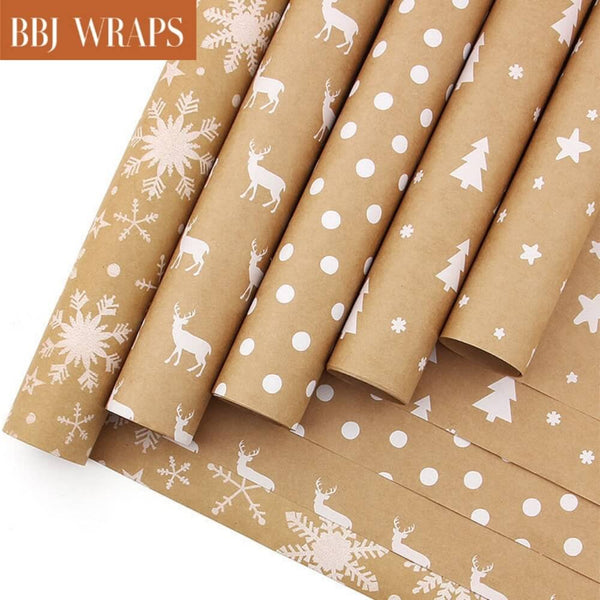Christmas Kraft Flower Wrapping Paper with Jute Twine and Gift