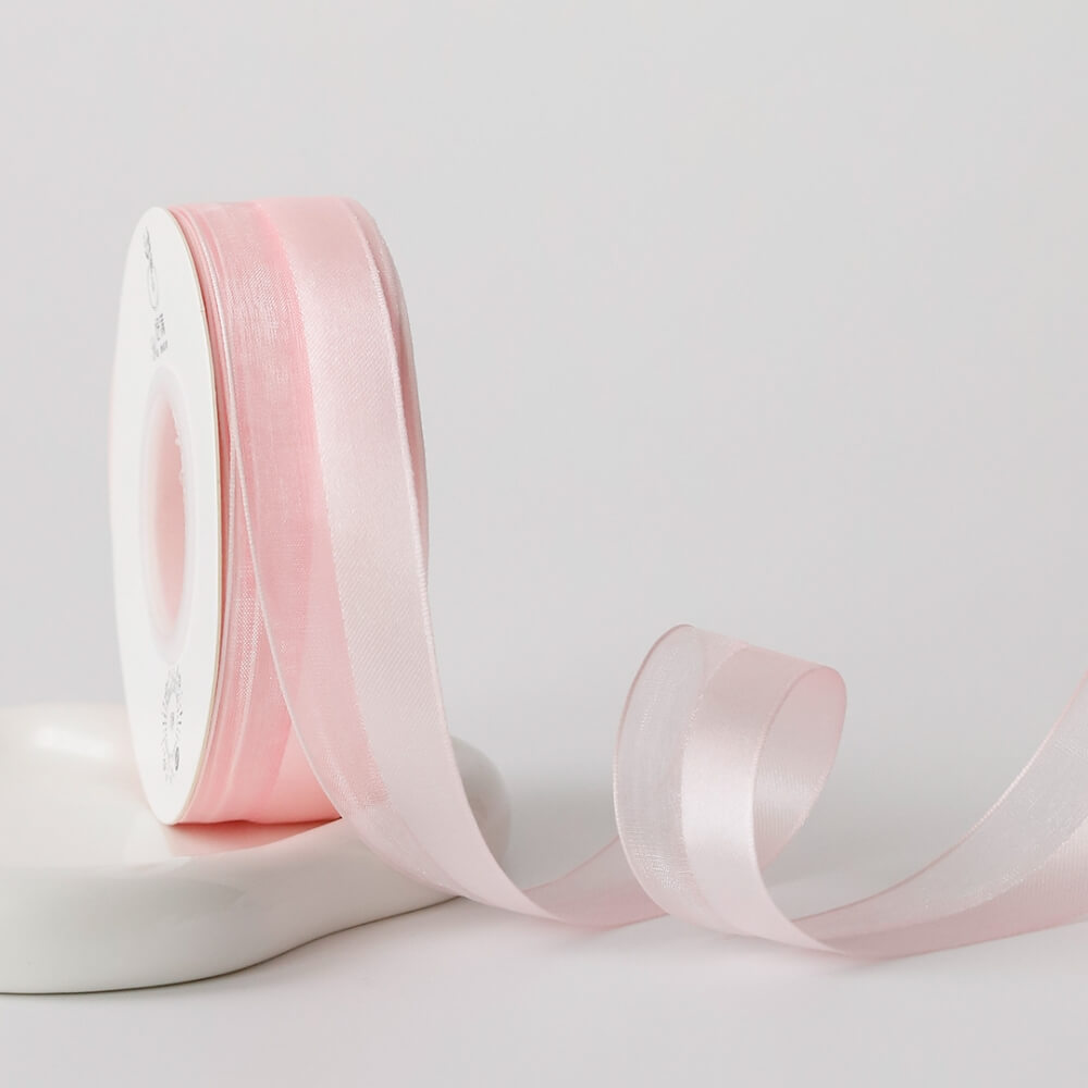 Half Satin Half Gauze Ribbon Flower Packaging Ribbon for Craft Supplies, 1 Inch × 50 Yards - 1 Roll