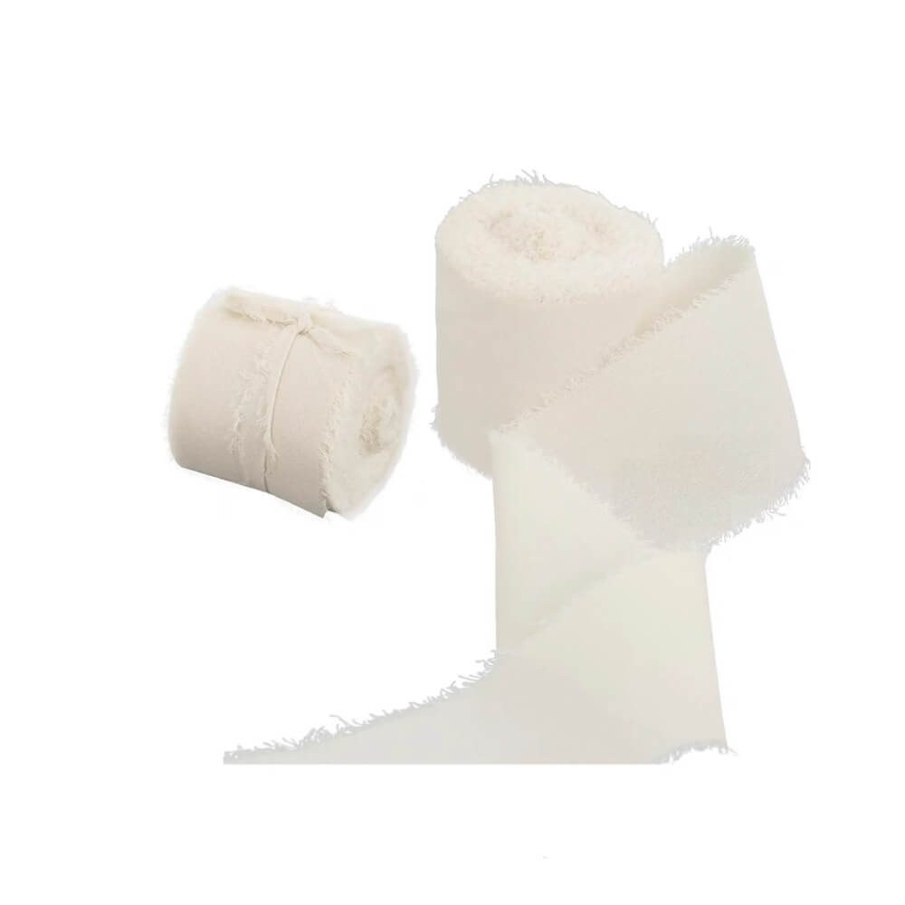 Hand-Torn Chiffon Silk Bouquet Bow Ribbon for Wedding Decoration, 1.6 x 196.9 inch
