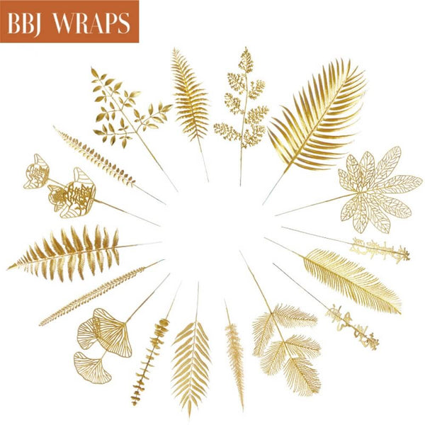 Artificial Christmas Gold Leaf Branches Picks for New Year's Floral Arrangements and Wedding Decor, 10 Pcs