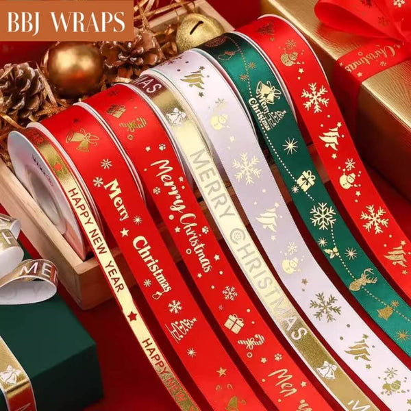 Christmas Ribbon Gift Wrapping Satin Ribbon for Flower Wreaths Decoration,  5.5 Yard - 1 Roll