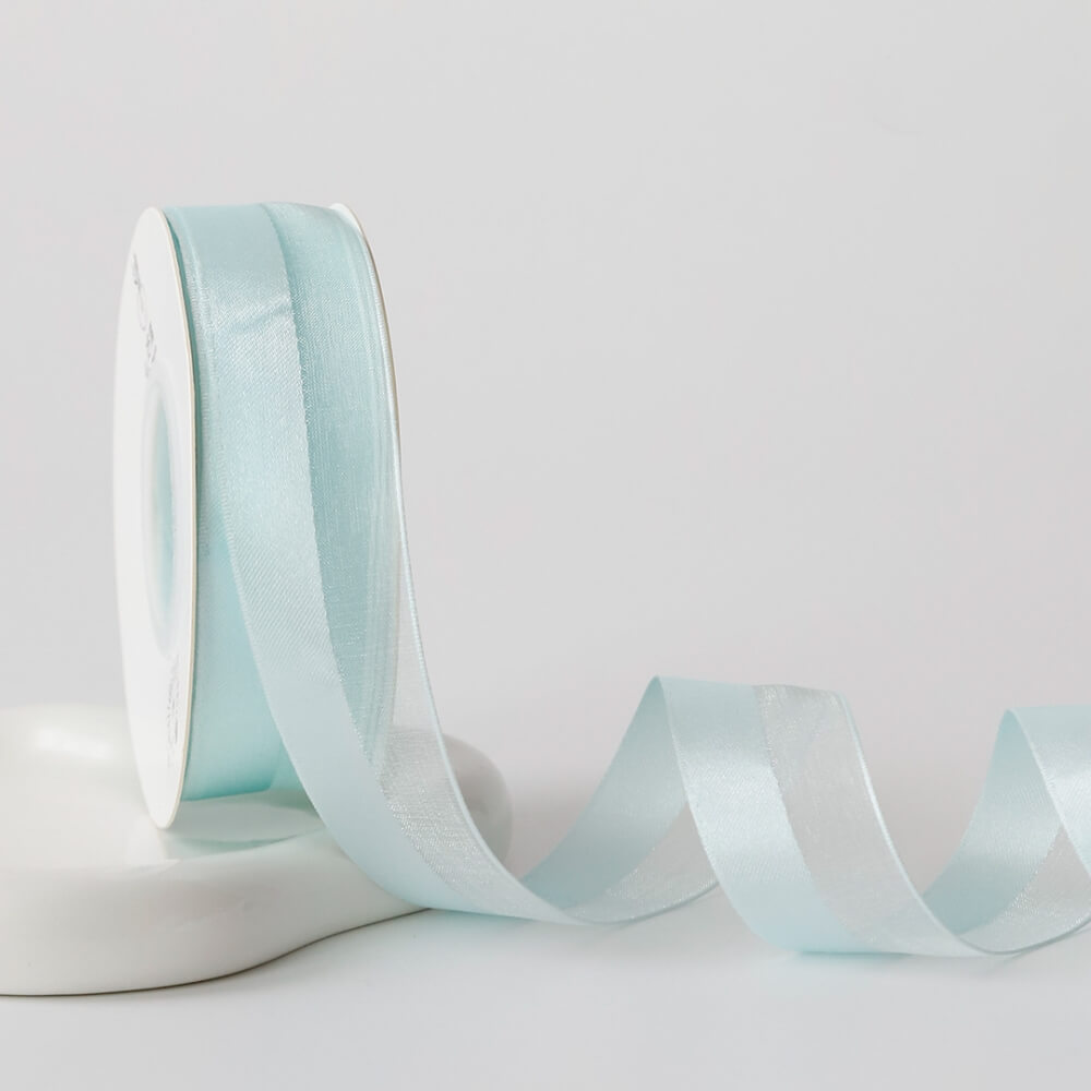 Half Satin Half Gauze Ribbon Flower Packaging Ribbon for Craft Supplies, 1 Inch × 50 Yards - 1 Roll