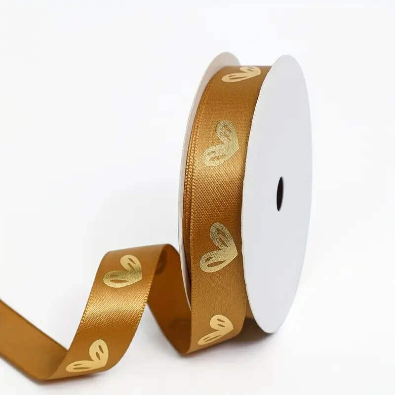 Hot Stamping Peach Heart Ribbon Flower Gift Packaging Ribbon, 0.6 Inch × 19.7 Yards - 1 Roll