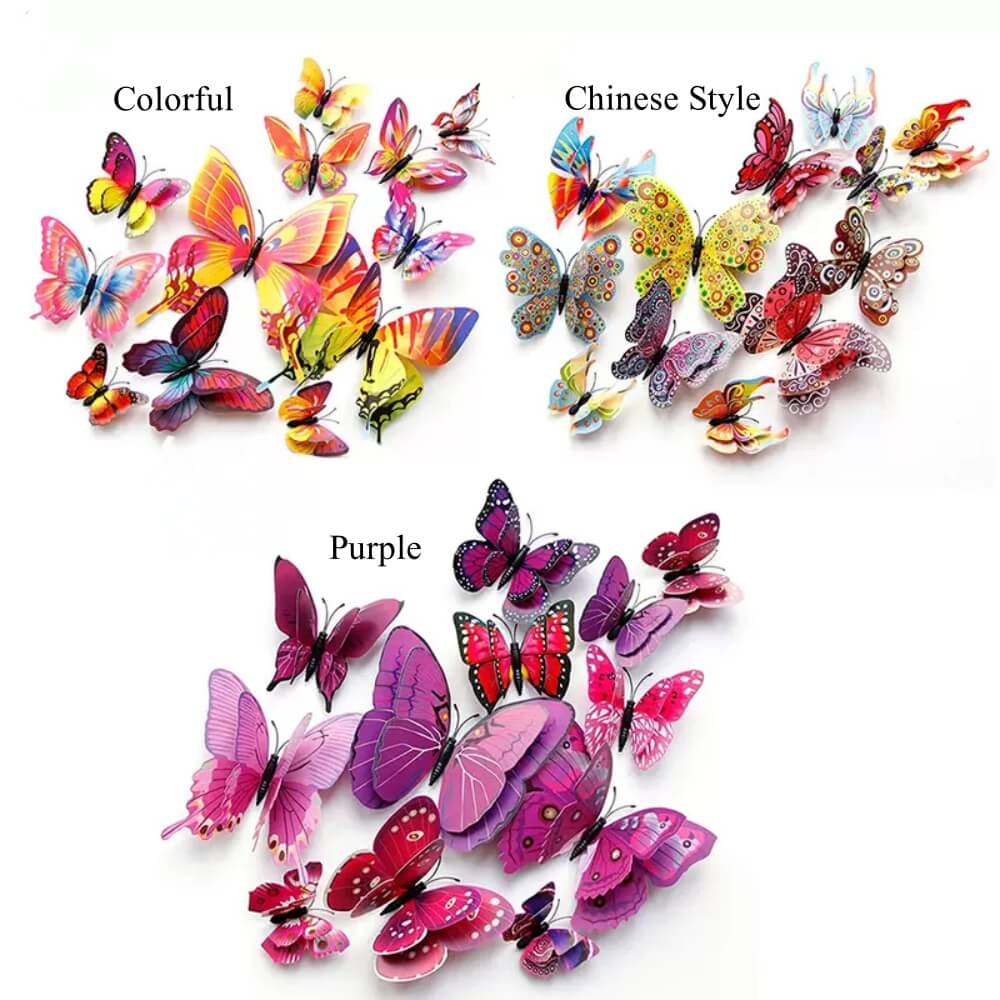 3D PVC Butterfly Stickers Flower Decorations for Florist Party Decorations with Foam Adhesive, 36 Pcs