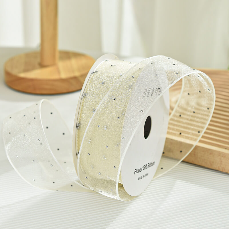 Rhinestone Glitter Organza Ribbon for Flower Packaging, 1.0 inch x 9.8 yards - 1 Roll