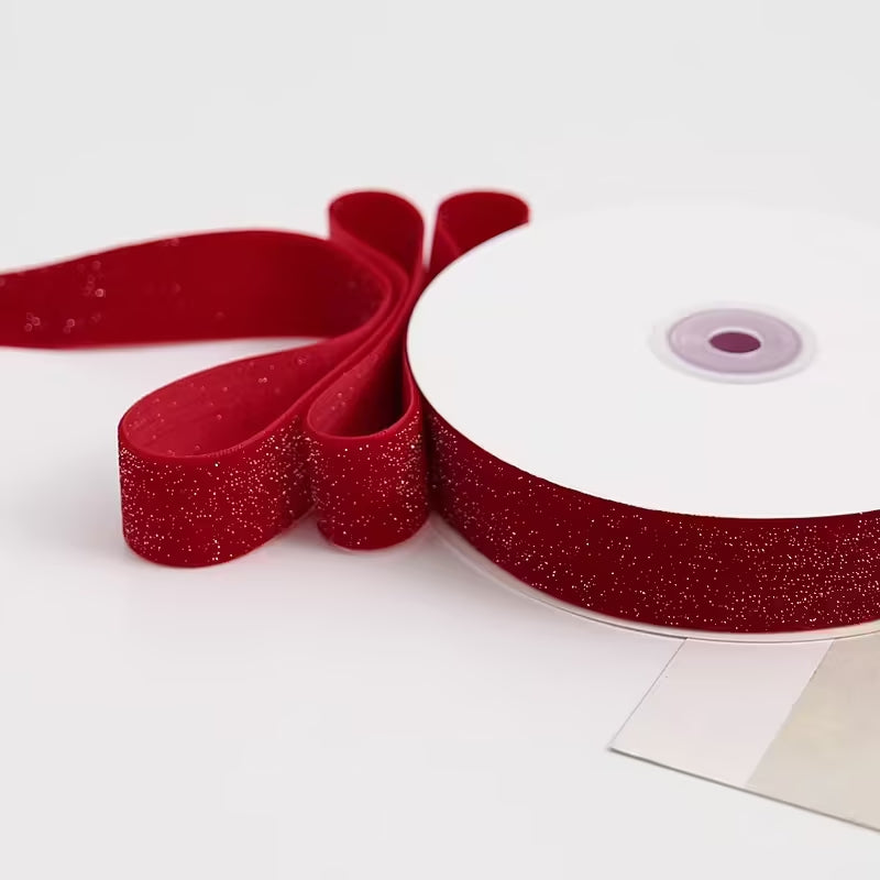 Glitter Flocked Floral Supplies for Fresh Flowers Flower Ribbon for Florist Supplies, 1.0 Inch × 5 Yards - 1 Roll