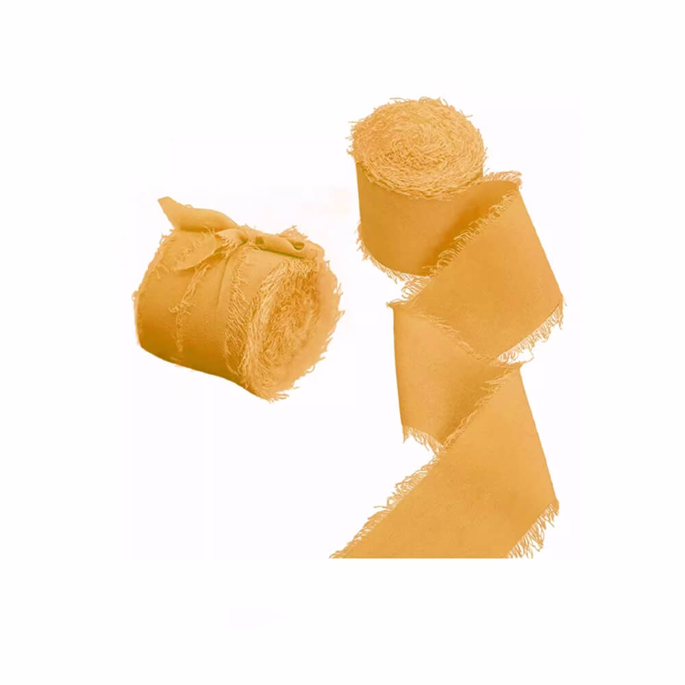 Hand-Torn Chiffon Silk Bouquet Bow Ribbon for Wedding Decoration, 1.6 x 196.9 inch