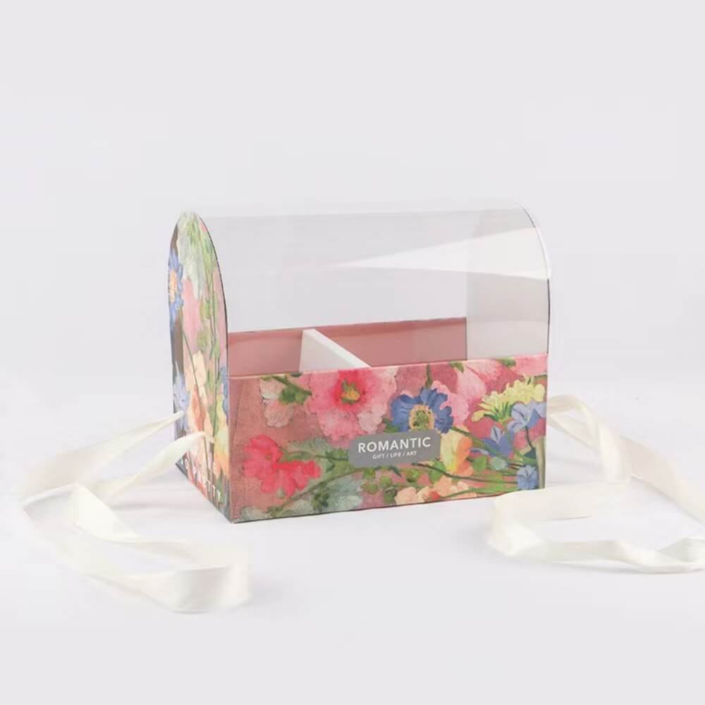 Flower and Cake Floral Packaging Gift Box with Transparent PVC Lids, 2 Counts - 6.5 × 10.2 × 8.8 Inches