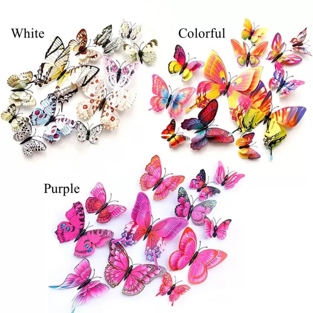 3D PVC Butterfly Stickers Flower Decorations for Florist Party Decorations with Foam Adhesive, 36 Pcs