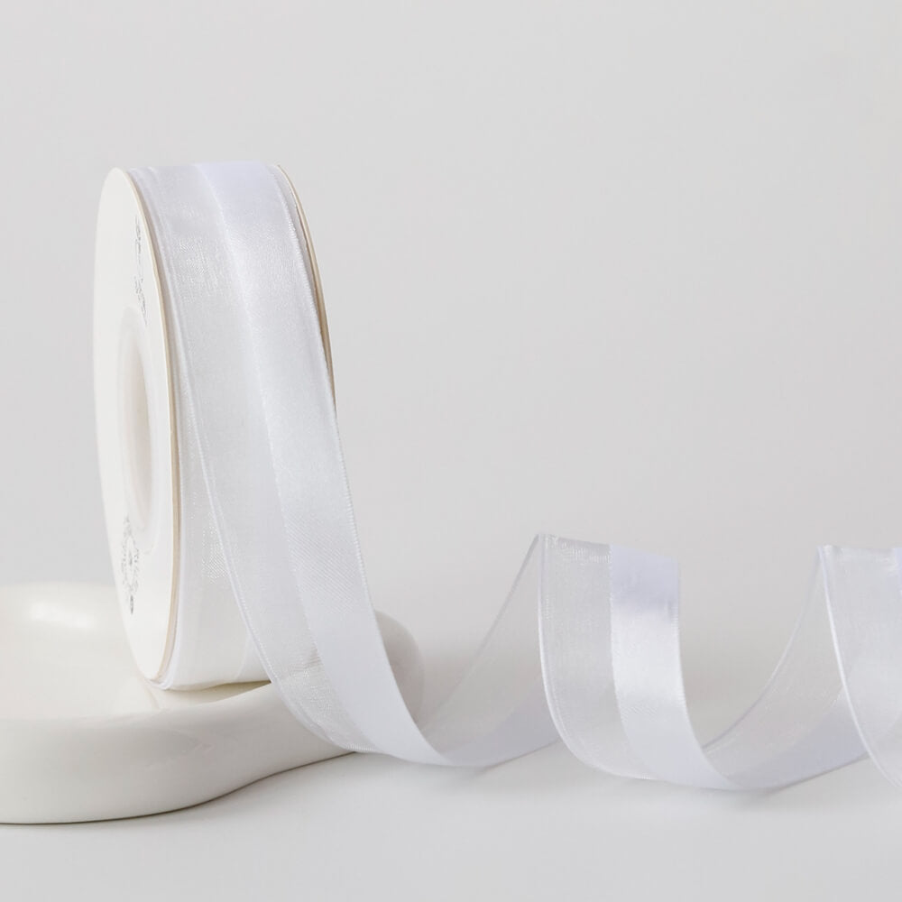 Half Satin Half Gauze Ribbon Flower Packaging Ribbon for Craft Supplies, 1 Inch × 50 Yards - 1 Roll