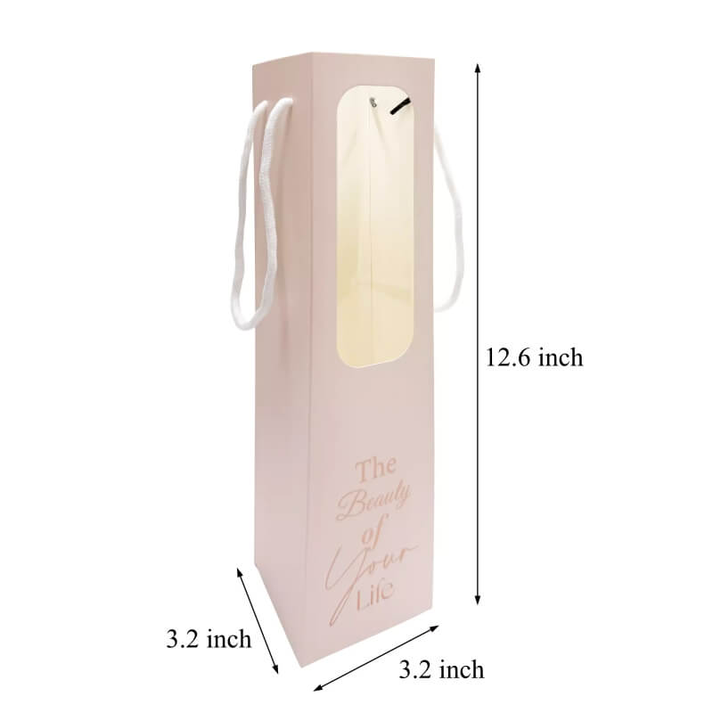 Clear Window Flower Bags for Bouquets Flower Bouquet Bags with Handles for Single Stem, 3.2 x 3.2 x 12.6 Inches - 5 Counts