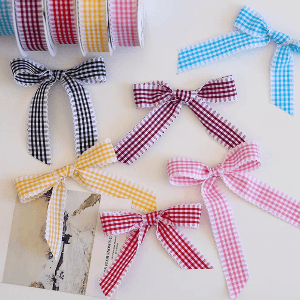 Gingham Plaid Flower Ribbon for Fresh Flowers, Korean Style Bouquet Wrapping Supplies for Mother's Day, 1 Inch x 15 Yards - 1 Roll