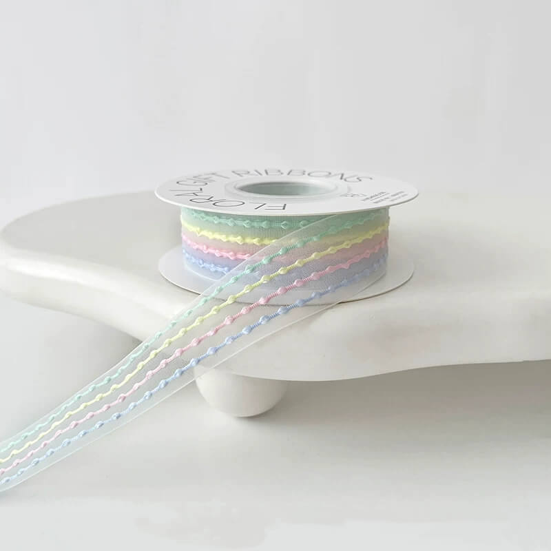 "Rainbow Candy Dot" Florist Supplies Sheer Organza Flower Ribbon, 1.0" x 8 Yards - 1 Roll