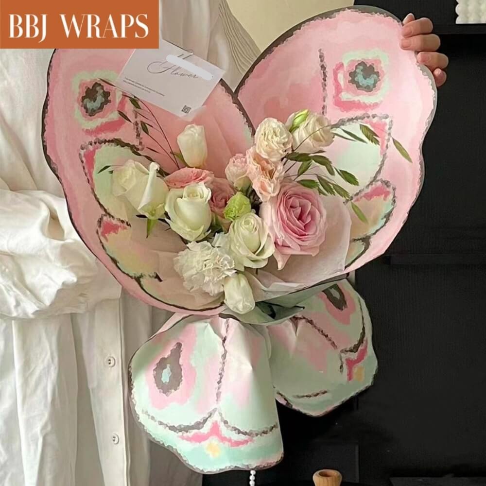Bbj Wraps 444 Pcs Flower Bouquet Wrapping Paper Kit Waterproof Floral Bouquet Accessories Florist Supplies With Decoration 3D Gold Butterfly Crowns