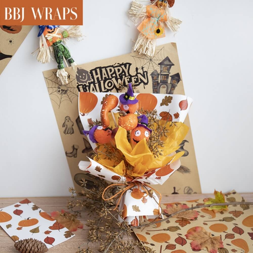 Waterproof Kraft Flower Wrapping Paper for Halloween, 11.7 x 17.3 Inch