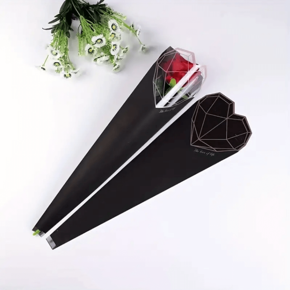 Diamond Heart Waterproof Single Flower Packaging Bags, 1.4 x 5.7 x 19.7 Inches - 20 Counts