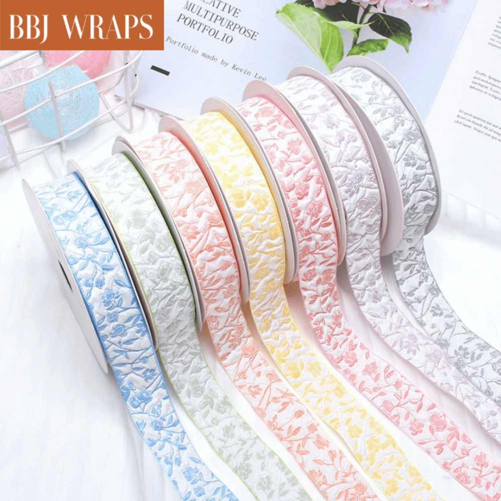 Embossed Rose Satin Flower Ribbon for Floral Gift Decoration, 1 Inch x ...