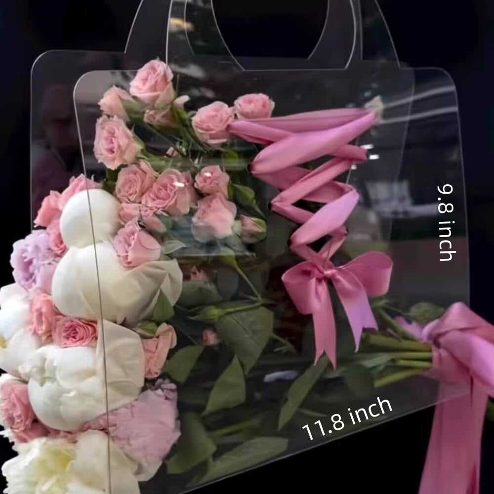 BEISHIDA 4PCS Pink Rectangle Flower Bouquet Boxes Craft Paper Gift Bag with  Handle for Bouquet Packaging Floral Wrap Florist Supplies Basket