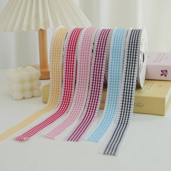 Gingham Plaid Flower Ribbon for Fresh Flowers, Korean Style Bouquet Wrapping Supplies for Mother's Day, 1 Inch x 15 Yards - 1 Roll