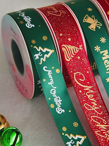 Christmas Ribbon Gift Wrapping Satin Ribbon for Flower Wreaths Decoration, 5.5 Yard - 1 Roll