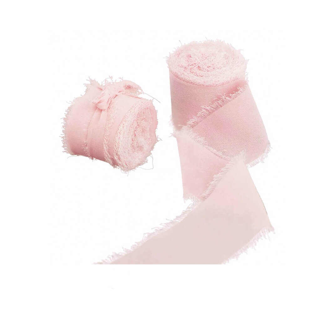 Hand-Torn Chiffon Silk Bouquet Bow Ribbon for Wedding Decoration, 1.6 x 196.9 inch
