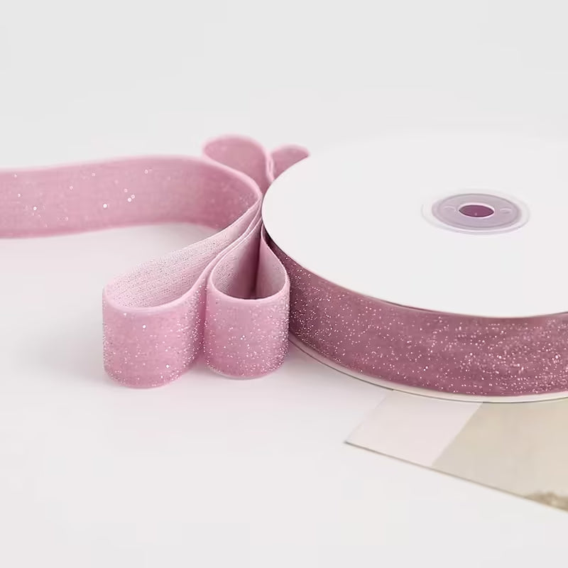 Glitter Flocked Floral Supplies for Fresh Flowers Flower Ribbon for Florist Supplies, 1.0 Inch × 5 Yards - 1 Roll