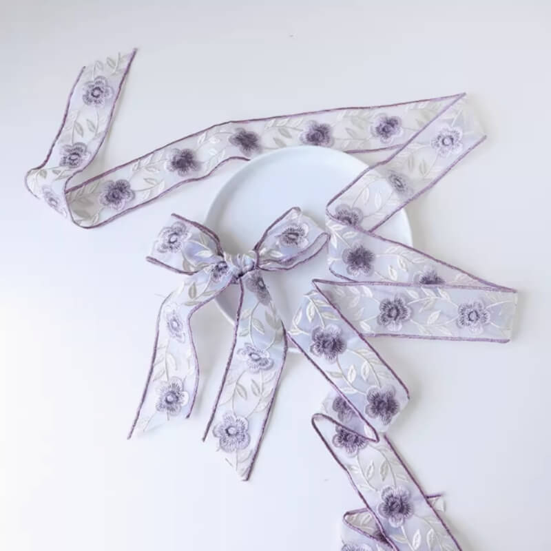 Chinese Embroidery Satin Floral Bouquet Wrapping Ribbon, 1.9 Inch × 3 Yard - 1 Roll