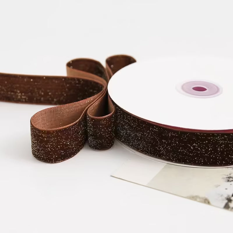 Glitter Flocked Floral Supplies for Fresh Flowers Flower Ribbon for Florist Supplies, 1.0 Inch × 5 Yards - 1 Roll