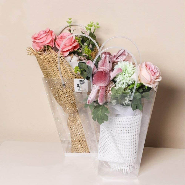 Clear Flower Bouquet Bags with Handle, 5 Pcs
