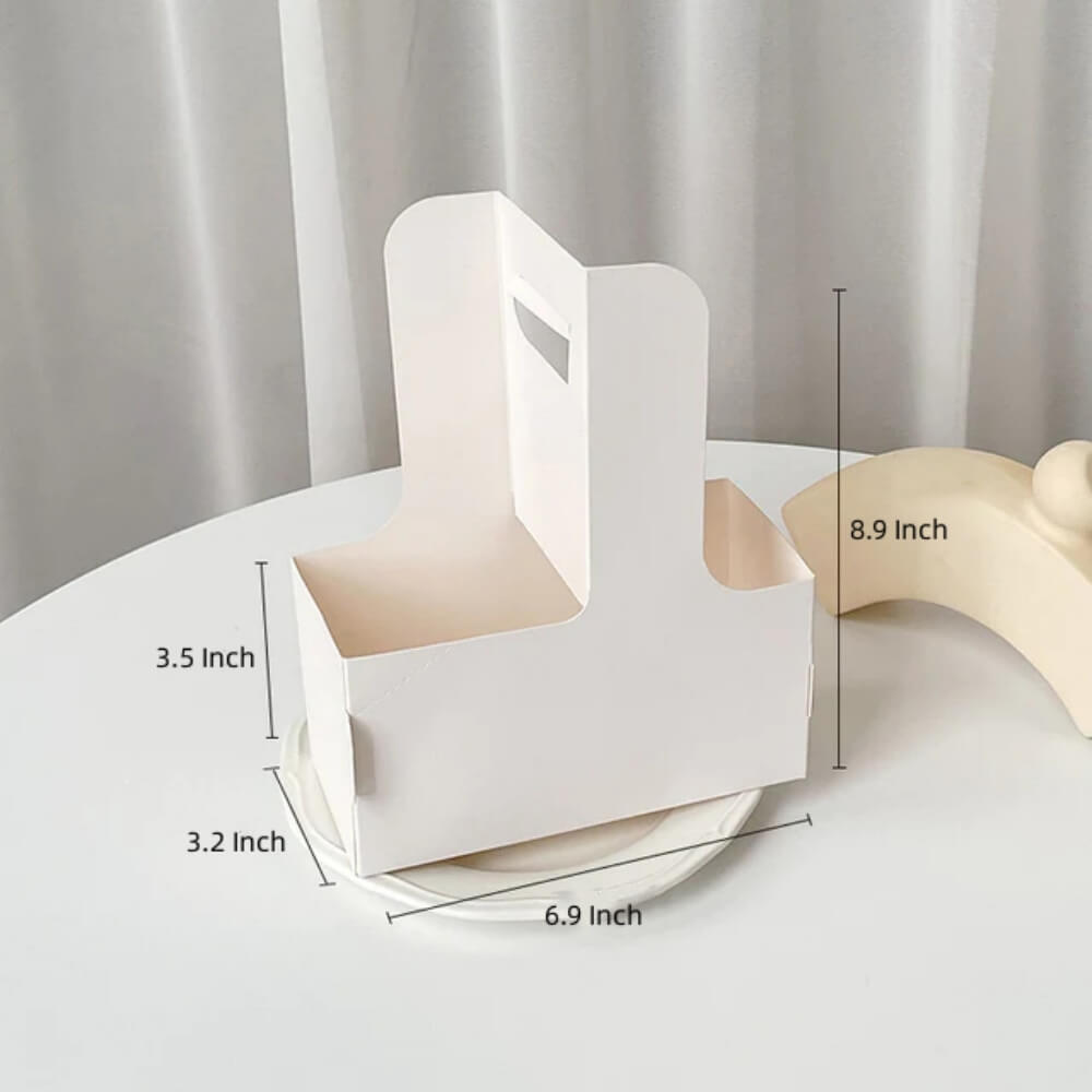 Kraft Paper Coffee Drinks Take Out Boxes Flower Bouquet Bags With Handle, 6.9 x 3.2 x 3.5 Inch - 10 Pcs